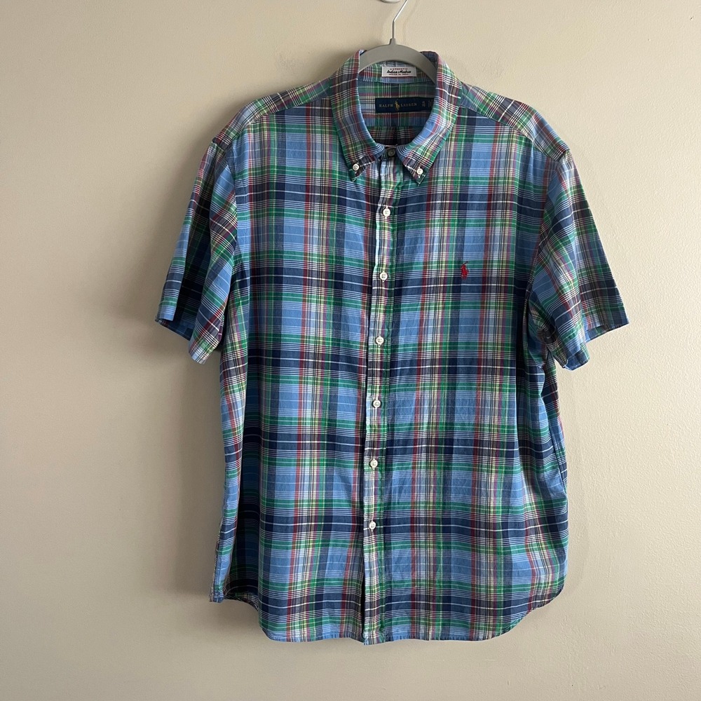 Polo Ralph Lauren Madras Plaid Short Sleeve Button Down Shirt Prep Size XL